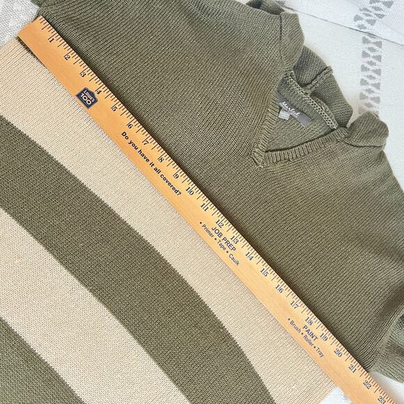 Marled Reunited Clothing Women's Green & Tan Striped Hooded V-Neck Sweater L - Picture 9 of 10